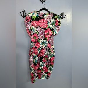 Vintage R & K Evenings Floral Dress Size 12 w/Bow on Hip